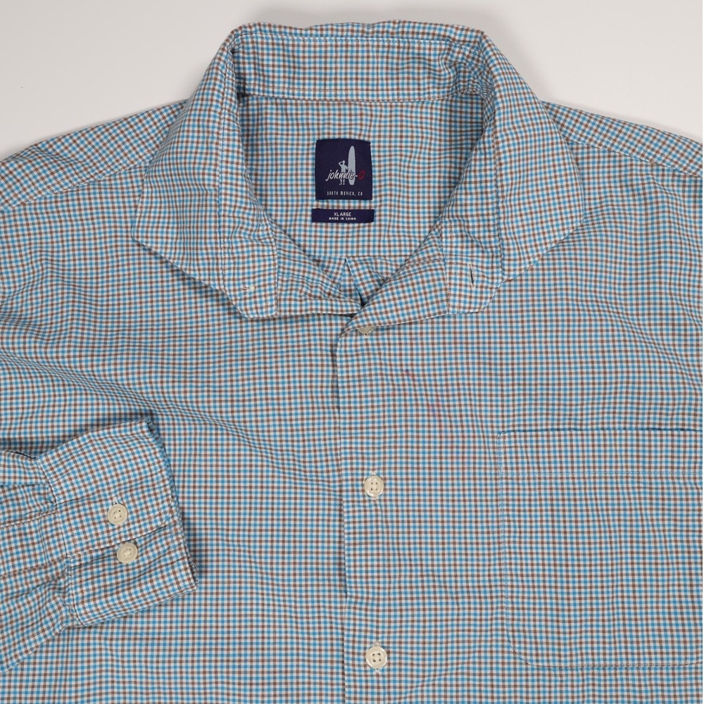 Johnnie-O Button Down Shirt Gingham‎ Check Pattern Long Sleeve Casual XL - Flaw